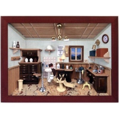 German 3D Wooden Shadow Box Picture Diorama Old Fashion Dentist Office Zahnarzt   222548369598